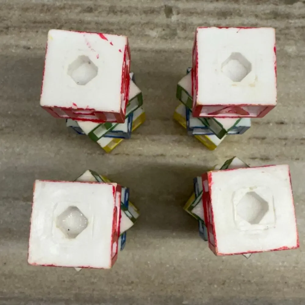 Vintage 1970s Plastic Baby Block Cake Pillars Set of 4 Retro ABC Birthday Cake